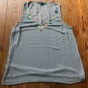 French Connection Gray Ribbed Embellished Tank Top